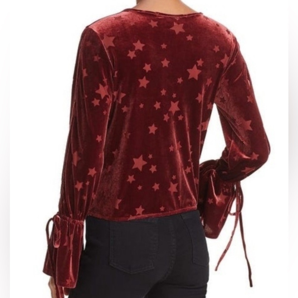 NWT Vintage Havana burgundy velvet burnout star top blouse holiday fall - Picture 2 of 2